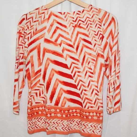 Chicos Size ) Blouse Orange White Graphic - Picture 9 of 11